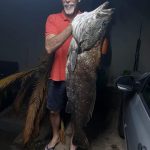 Bruce Jackson with a 25kg Daga Salmon shore dive South
